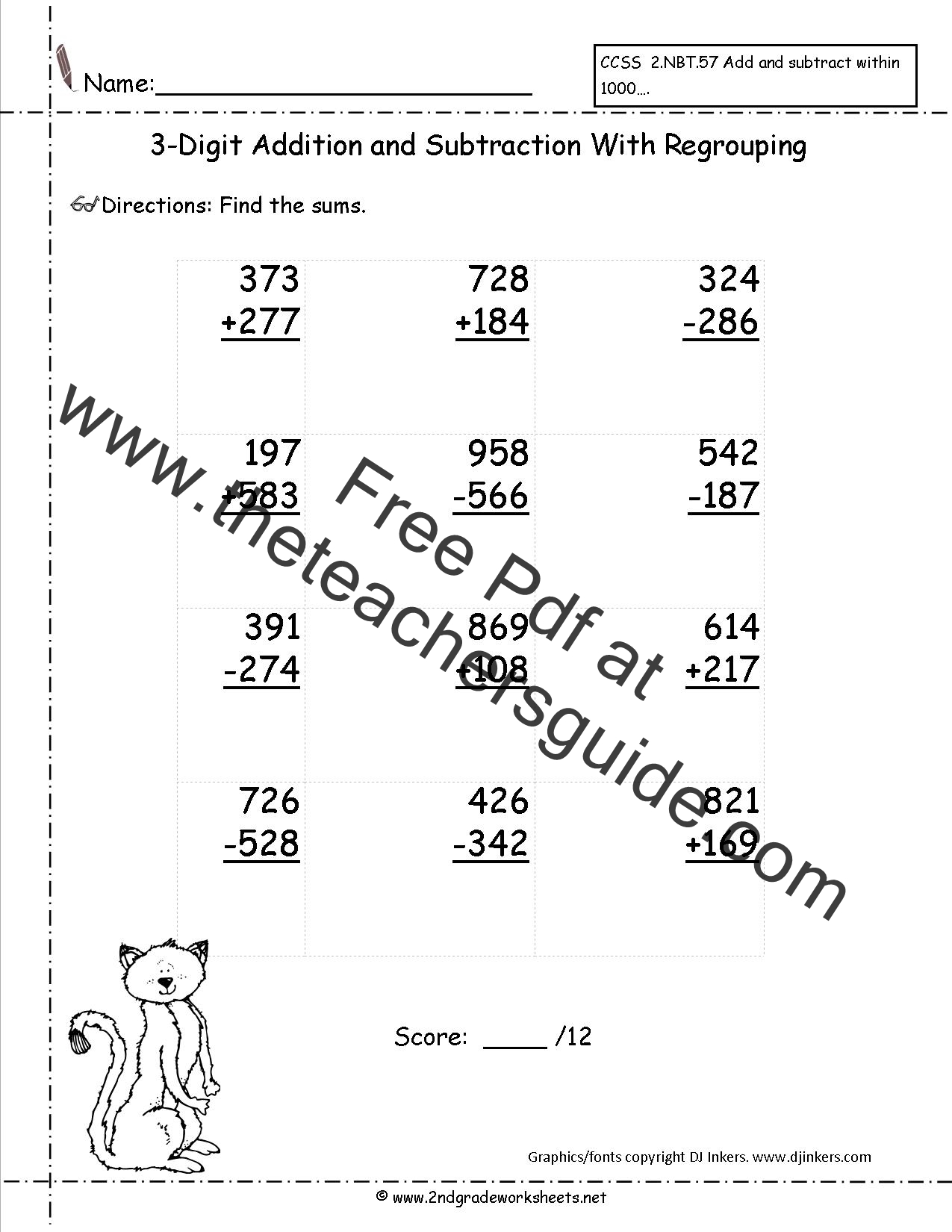 Three Digit Addition and Subtraction Worksheets from The Teacher's Guide