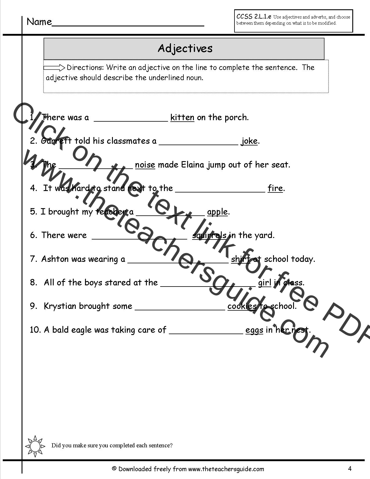 Adjectives Worksheets From The Teacher s Guide