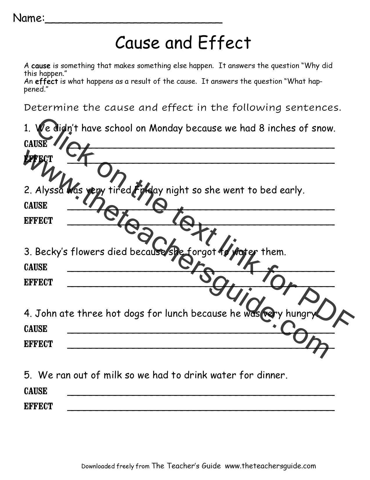 Cause And Effect Worksheets From The Teacher s Guide