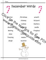 december word list worksheet