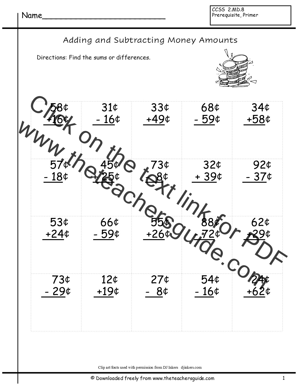 Adding And Subtracting Money Whole Numbers Worksheets