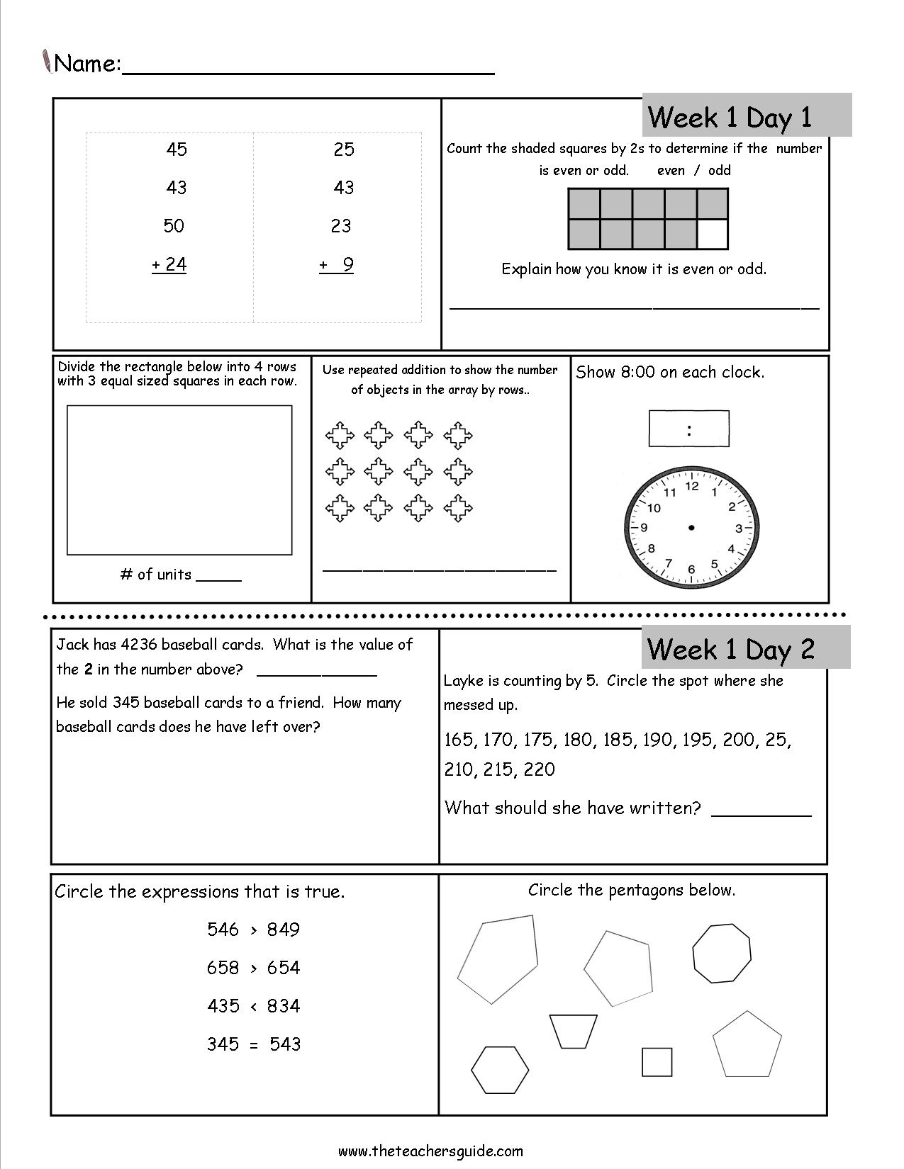 Weekly Math Homework Sheet 3