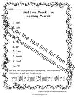 first grade wonders unit five week five printouts spelling words