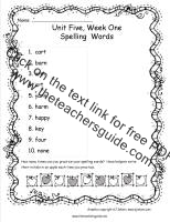 wonders first grade unit five week one printout spelling words