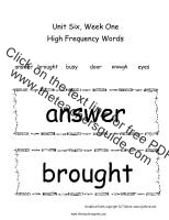 first grade wonders unit six week one printouts high frequency words cards