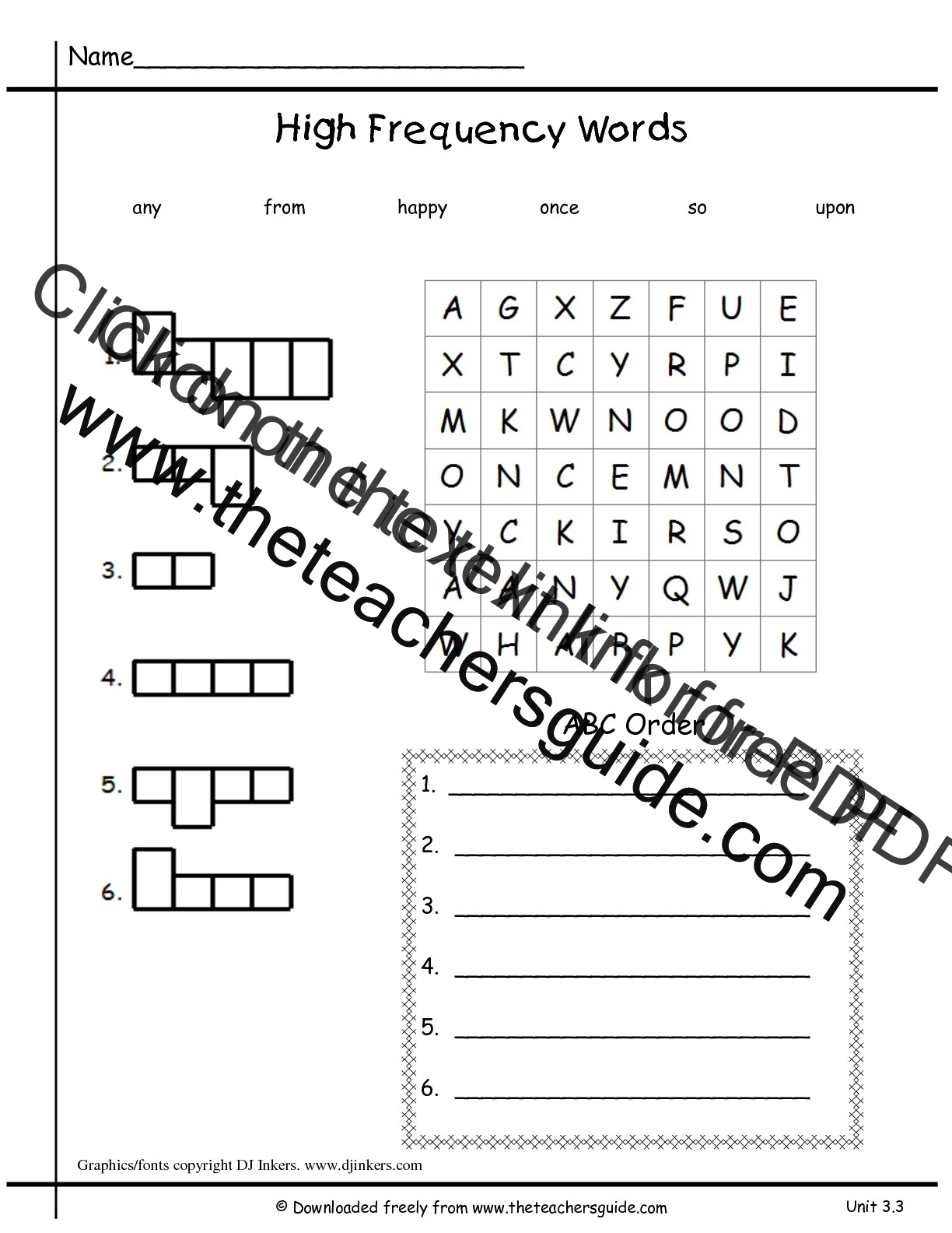abc sheet word unit words three grade high  wonders worksheets week frequency sight first order three