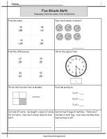 five minute math worksheet