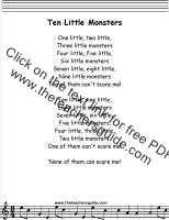 Ten Little Monsters lyrics printout