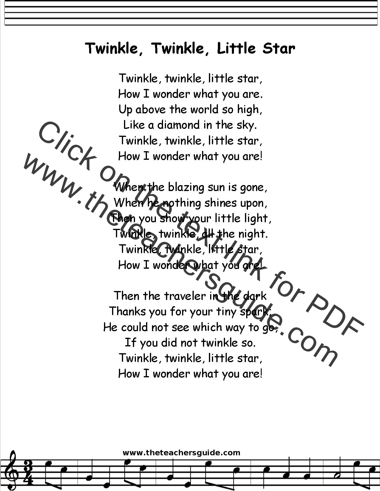Twinkle Twinkle Little Star Lyrics Printout Midi And Video