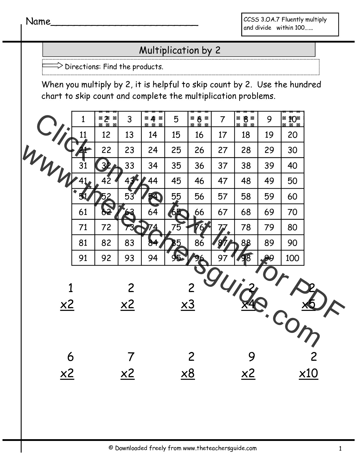 100 Multiplication Facts Worksheet