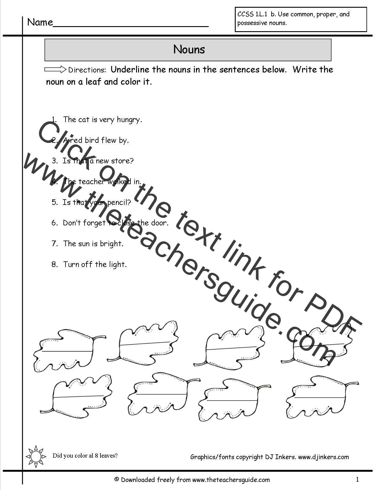 Nouns Worksheets From The Teacher s Guide