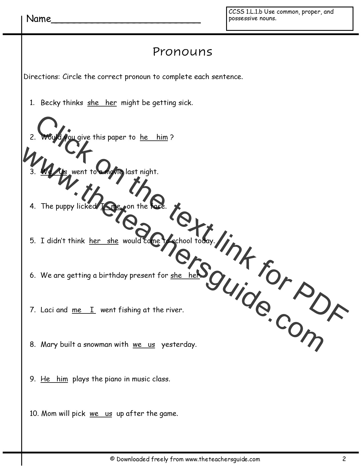 Pronouns Nouns Worksheets From The Teacher s Guide