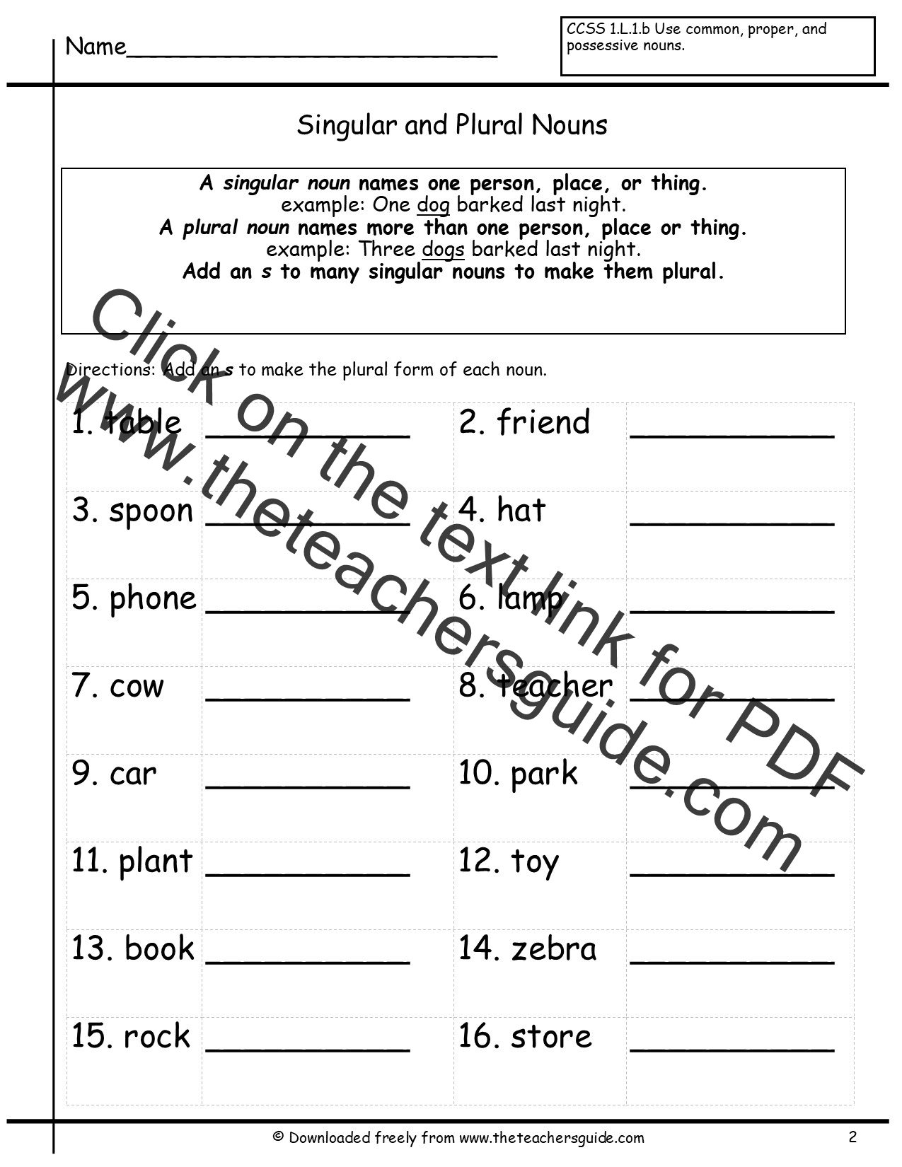 Singular And Plural Nouns Worksheets From The Teacher s Guide