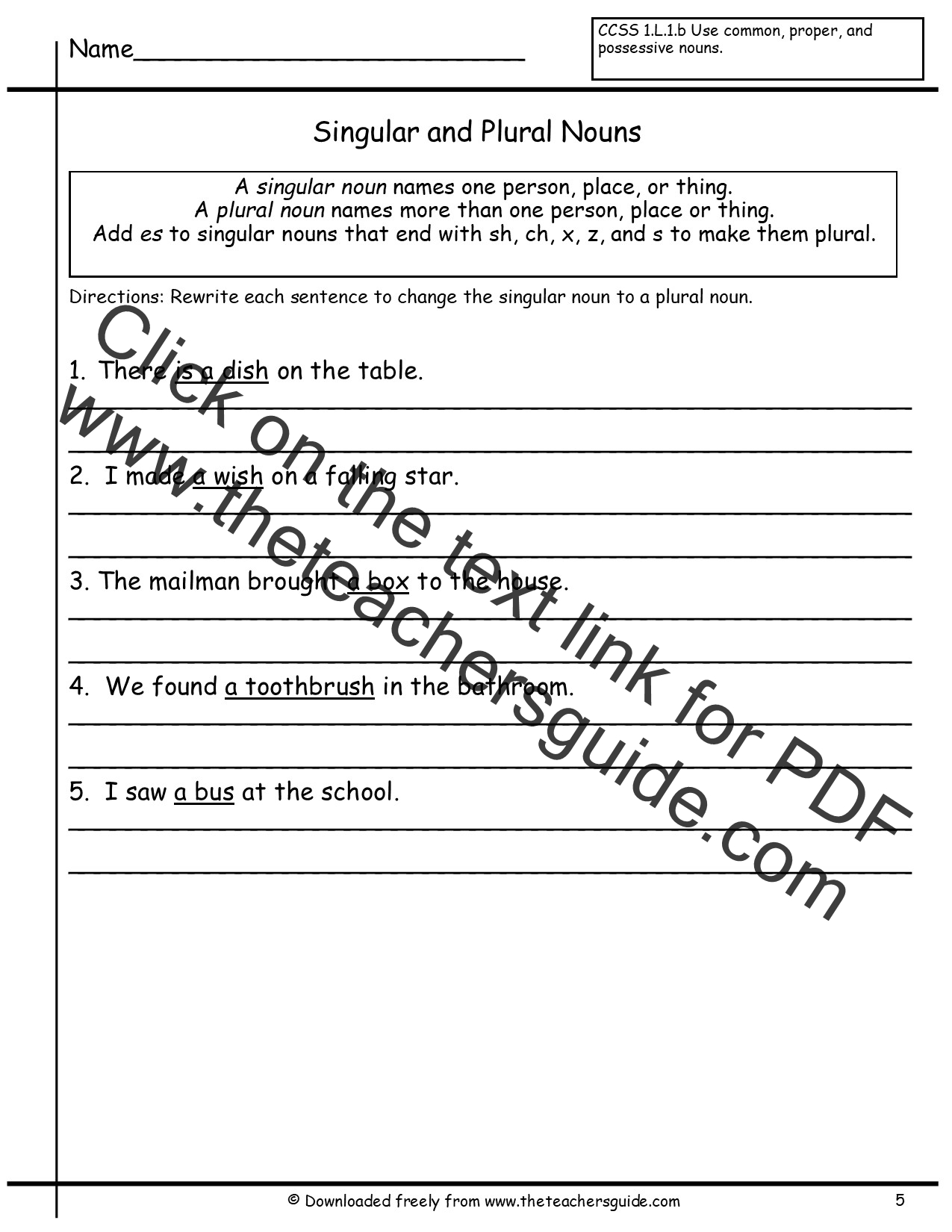 Singular and Plural Nouns Worksheets from The Teacher's Guide