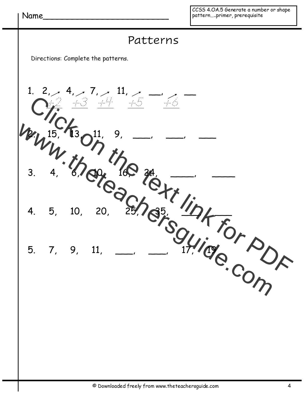 Patterns Worksheets from The Teacher's Guide