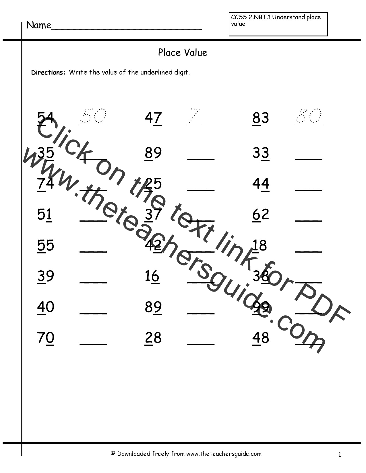 Place Value Worksheets from The Teacher's Guide