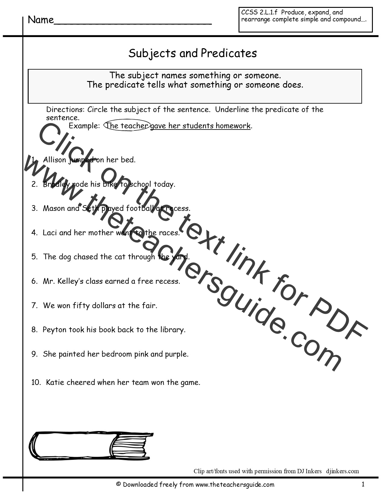 The Subject Of A Simple Sentence Worksheet