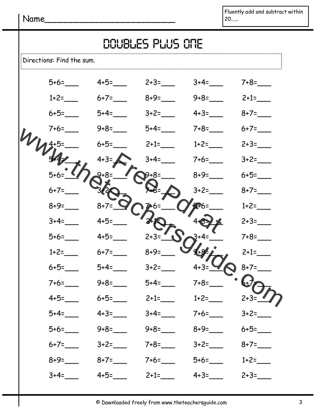 Single Digit Addition Worksheets from The Teacher's Guide