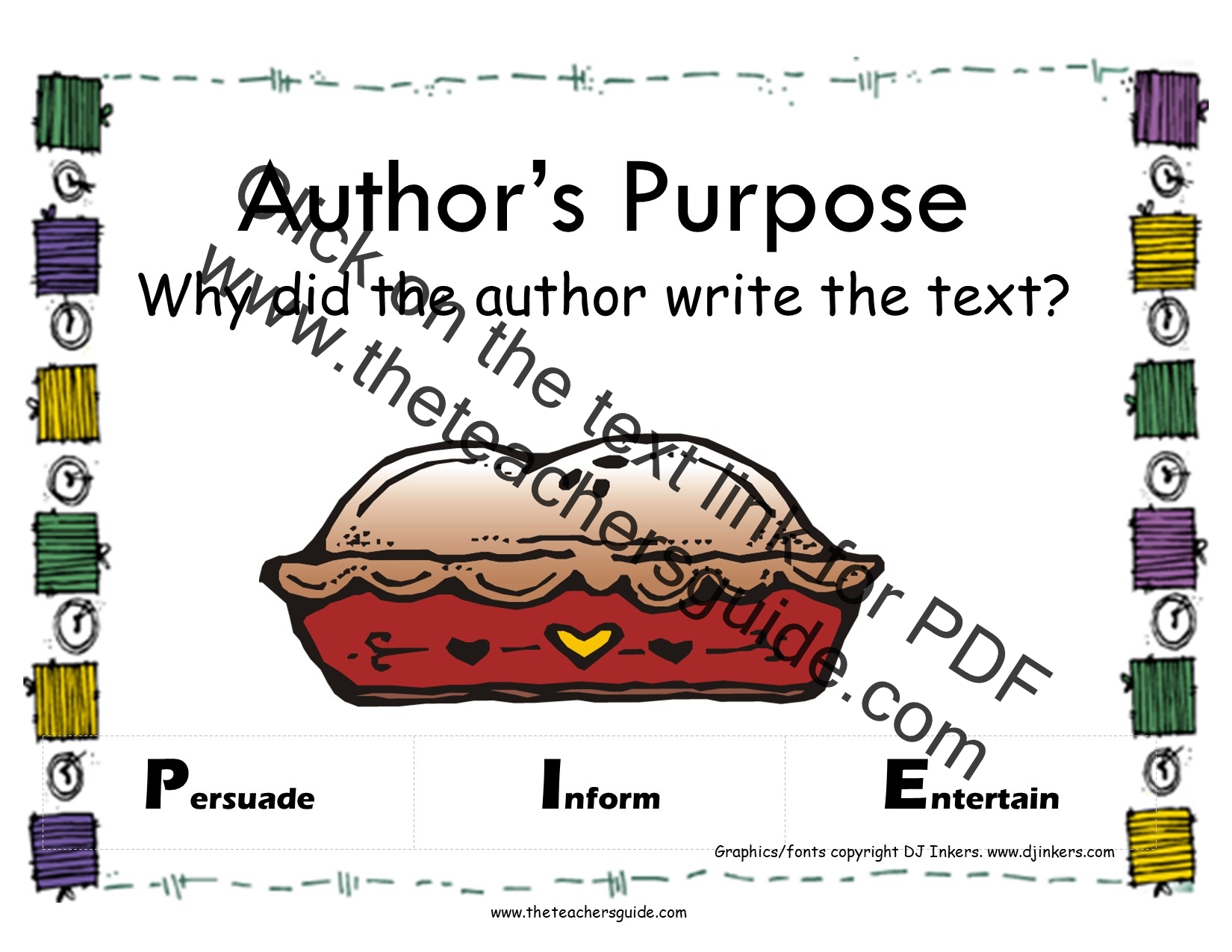 Author's Purpose Bingo Card