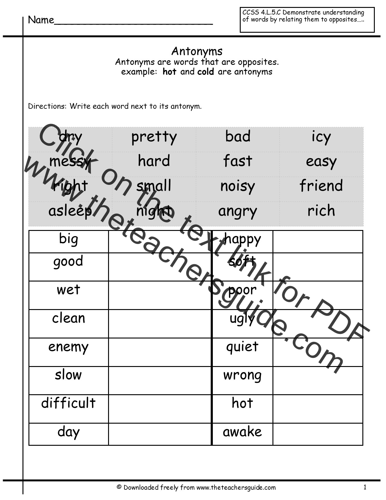 Verb Antonyms Worksheets