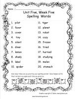 third grade wonders unit five week five spelling words printout