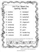 third grade wonders unit five week one spelling words