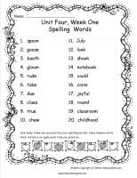 third grade wonders unit four week one spelling words list