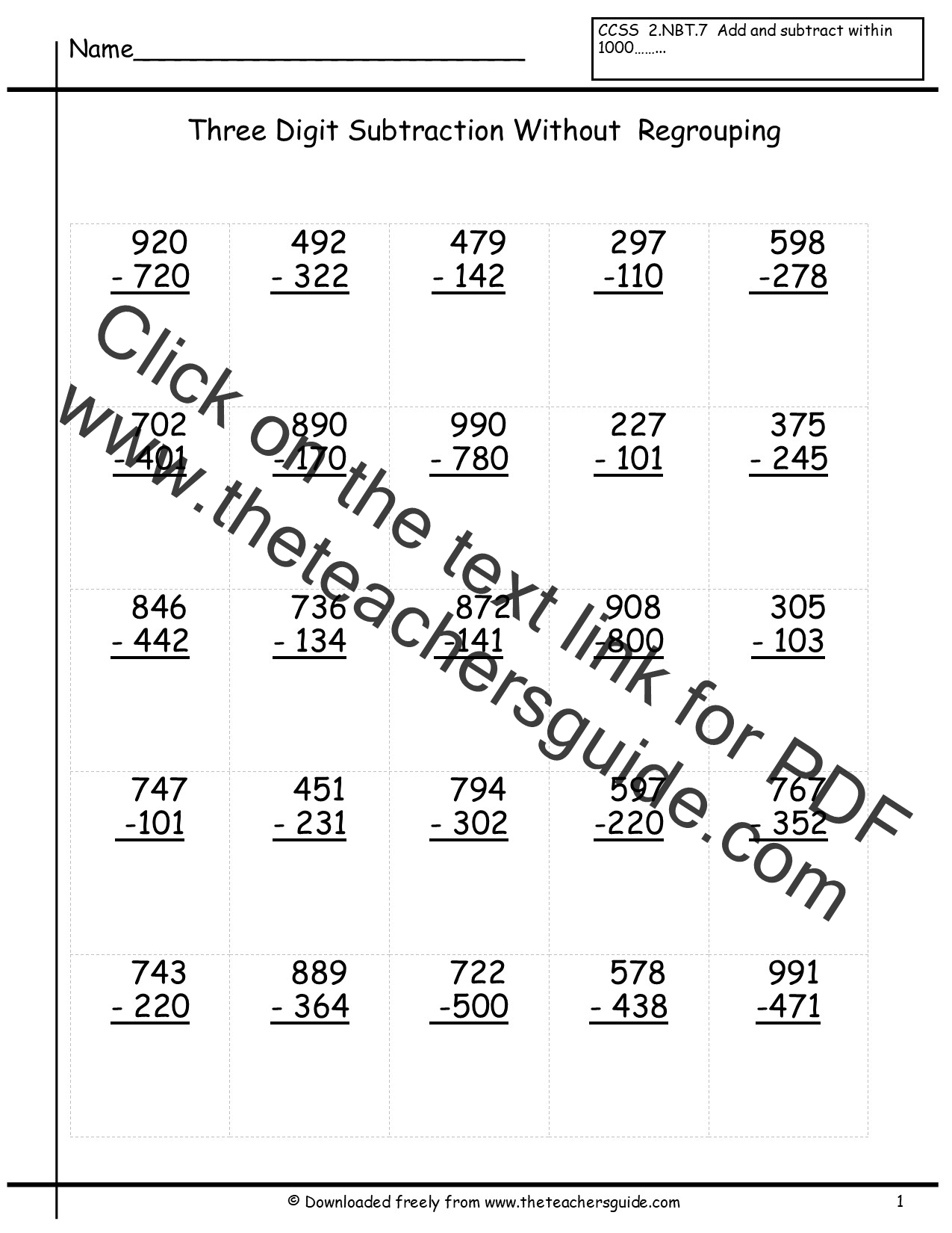 Download Three Digit Addition And Subtraction Worksheet Template for