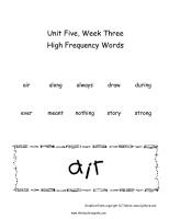 wonders unit five week three printout high frequency words cards