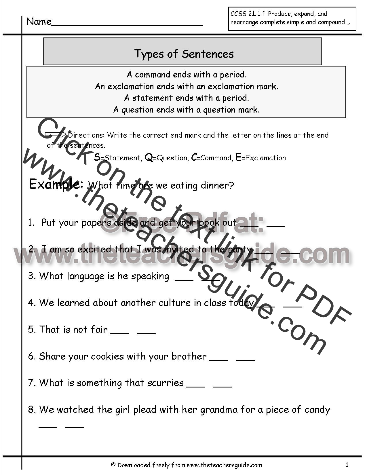 Sentences Worksheets from The Teacher's Guide