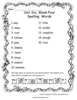 second grade wonders unit six week four printout spelling words