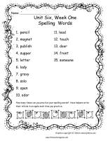 second grade wonders unit six week one printouts spelling words