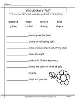 second grade wonders unit six week one printouts vocabulary test