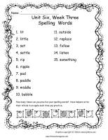 second grade wonders unit six week three printout spelling words