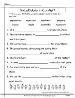 second grade wonders unit six week three printout vocabulary context