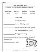 second grade wonders unit six week three printout vocabulary test