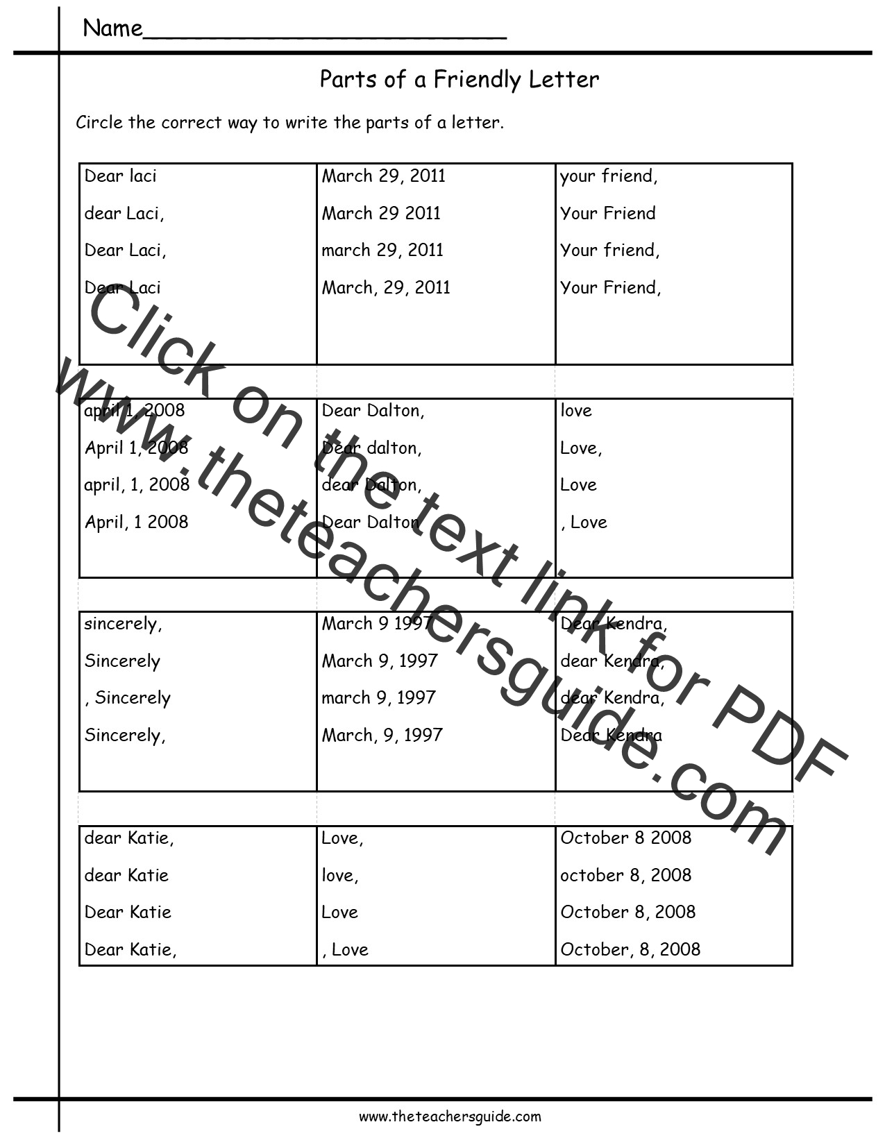 Friendly Letter Worksheets From The Teacher S Guide