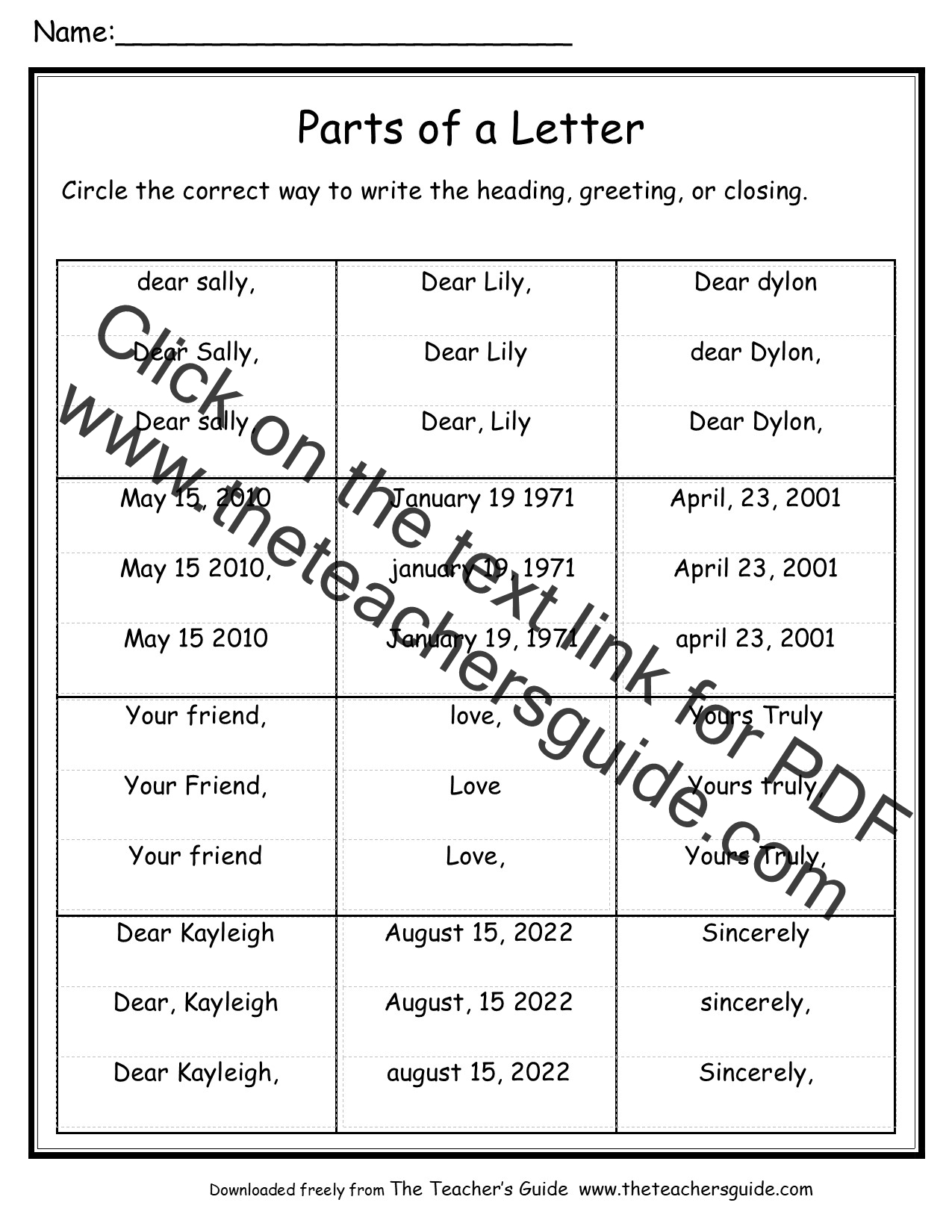 Friendly Letter Worksheets From The Teacher S Guide