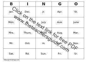 abbreviations bingo printout