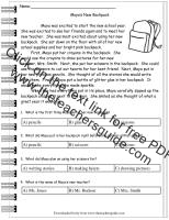 back to school comprehension story worksheet