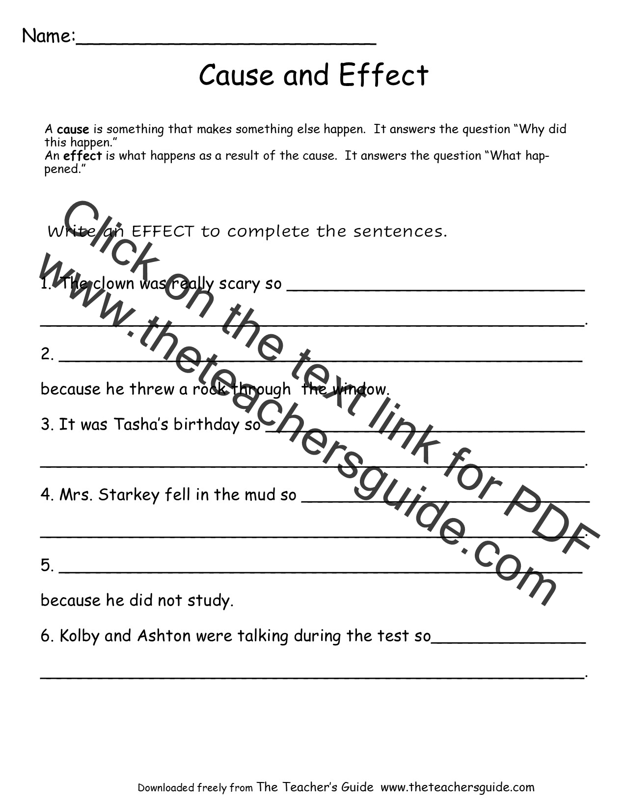 Cause and Effect Worksheets from The Teacher's Guide