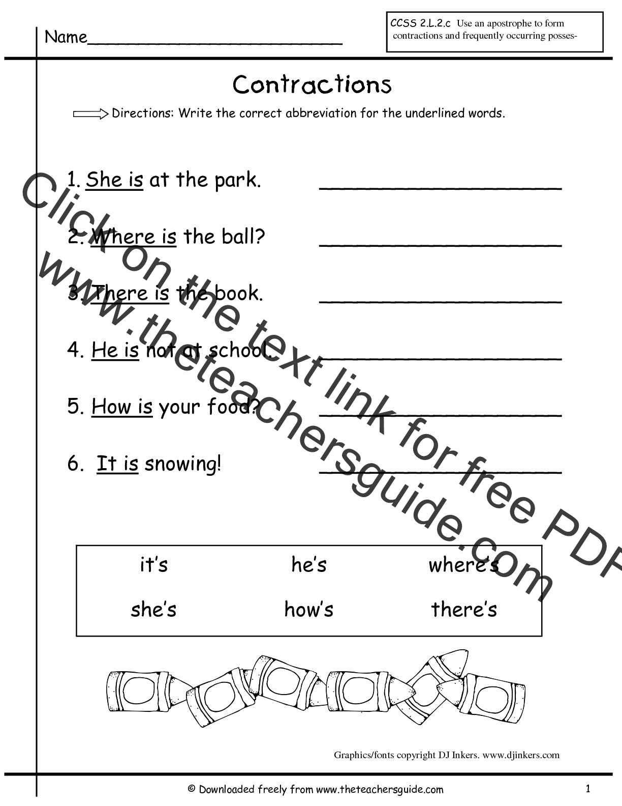 Contraction Word List For First Grade | Search Results ...
