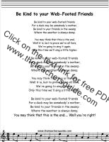be kind to web footed friends lyrics printout