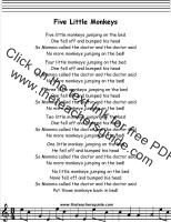 five little monkeys lyrics printout