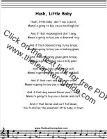 hush little baby lyrics printout
