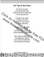 On Top of My Pizza lyrics printout