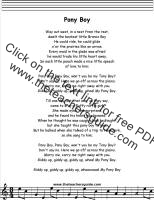 Pony Boy lyrics printout