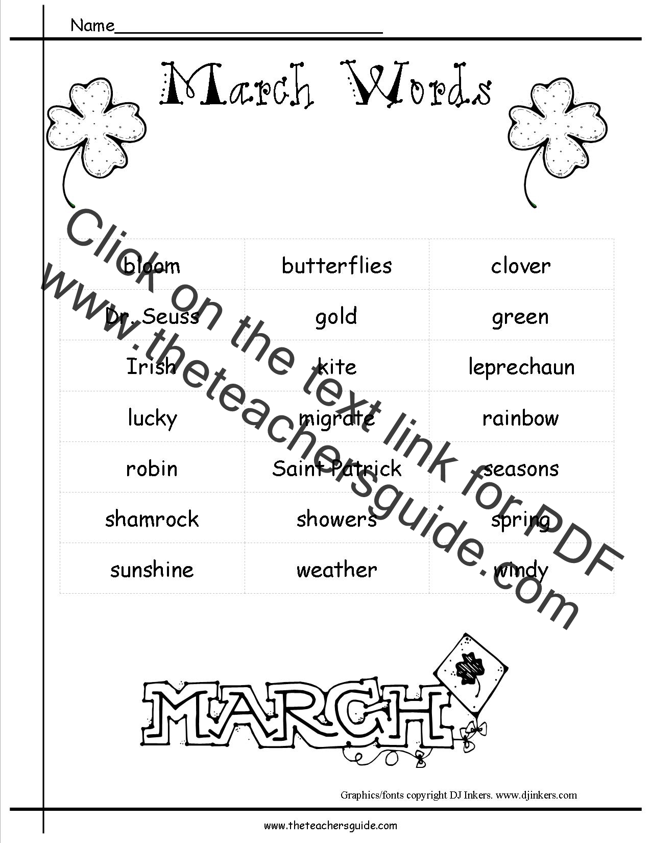 March Lesson Plans, Themes, Holidays, and Printouts