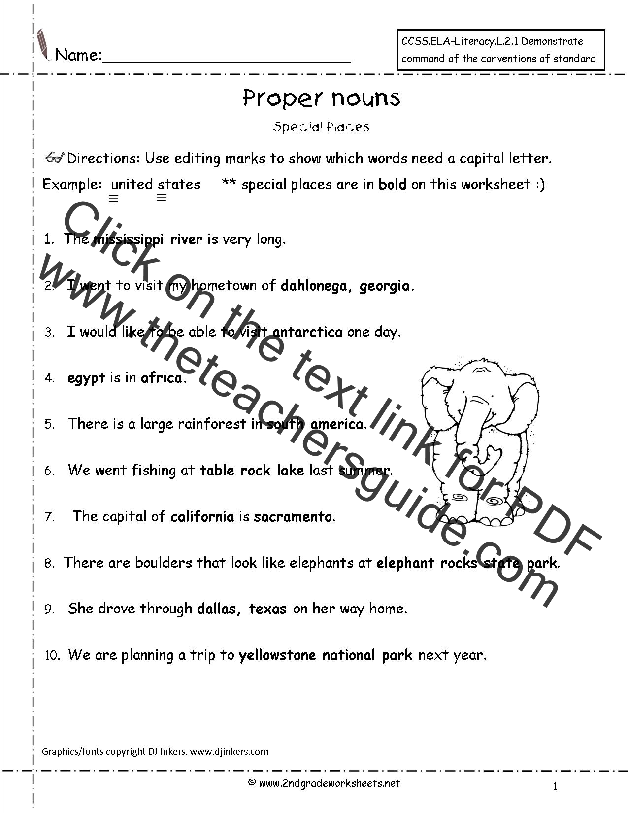 Common and Proper Nouns Worksheets from The Teacher's Guide