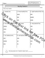 reading numbers to 1000 worksheet